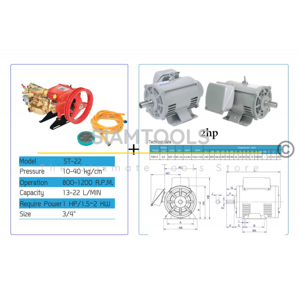 เครื่องพ่นยา 3 สูบ พร้อมมอเตอร์ เครื่องมือการเกษตร